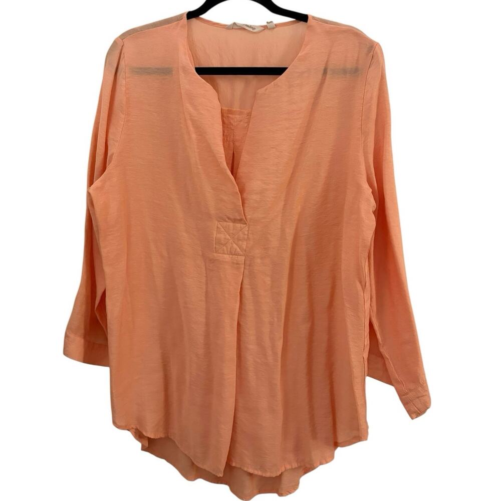 Soft Surroundings Coral Tunic Blouse Top L Boho Comfy Summer Beachy Romantic